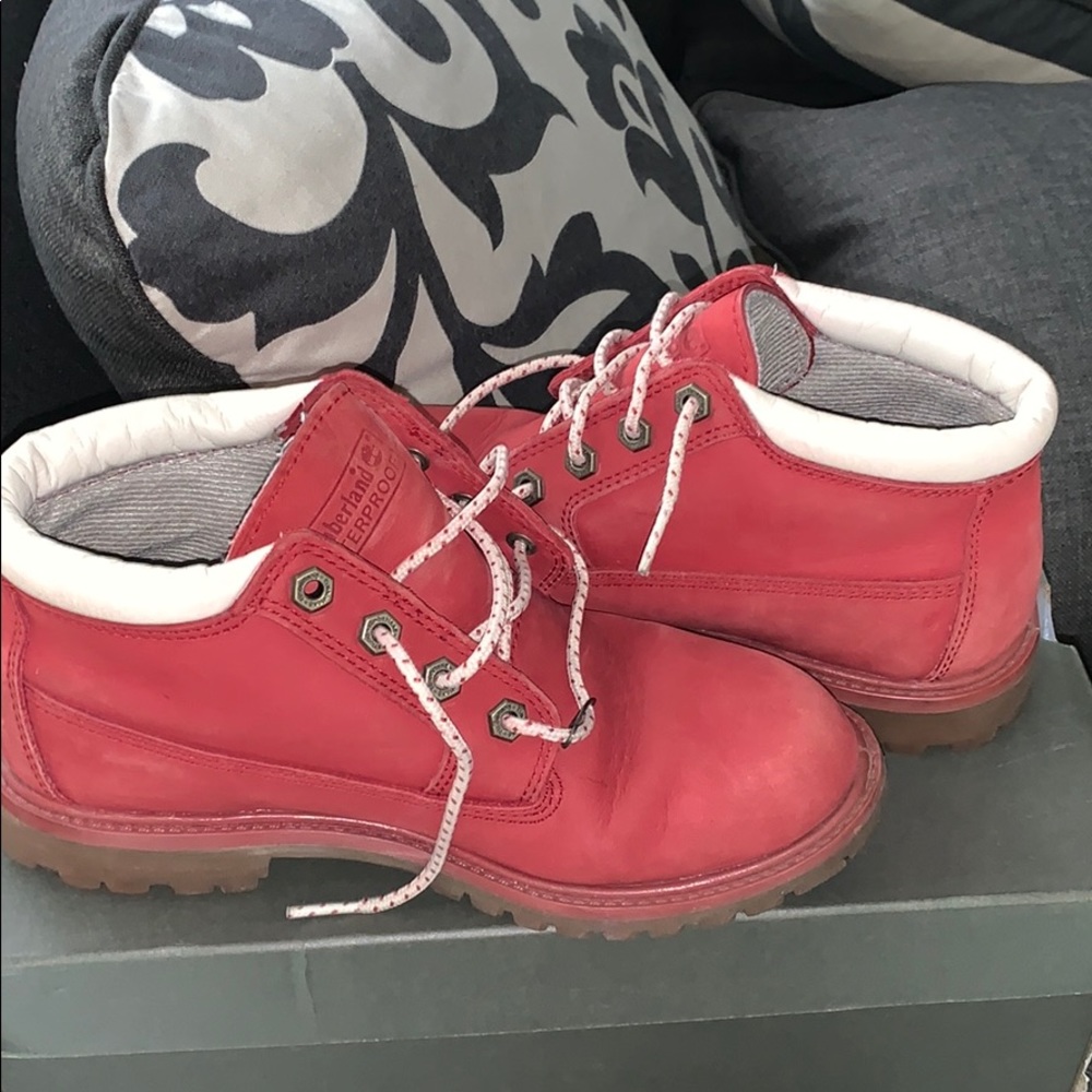 Red timberland boots
